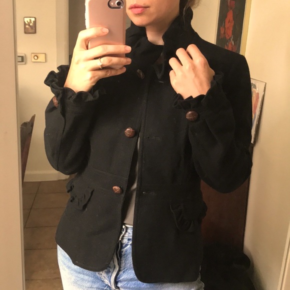 J. Crew Jackets & Blazers - J Crew Cropped Wool Jacket Ruffle Trim, 8